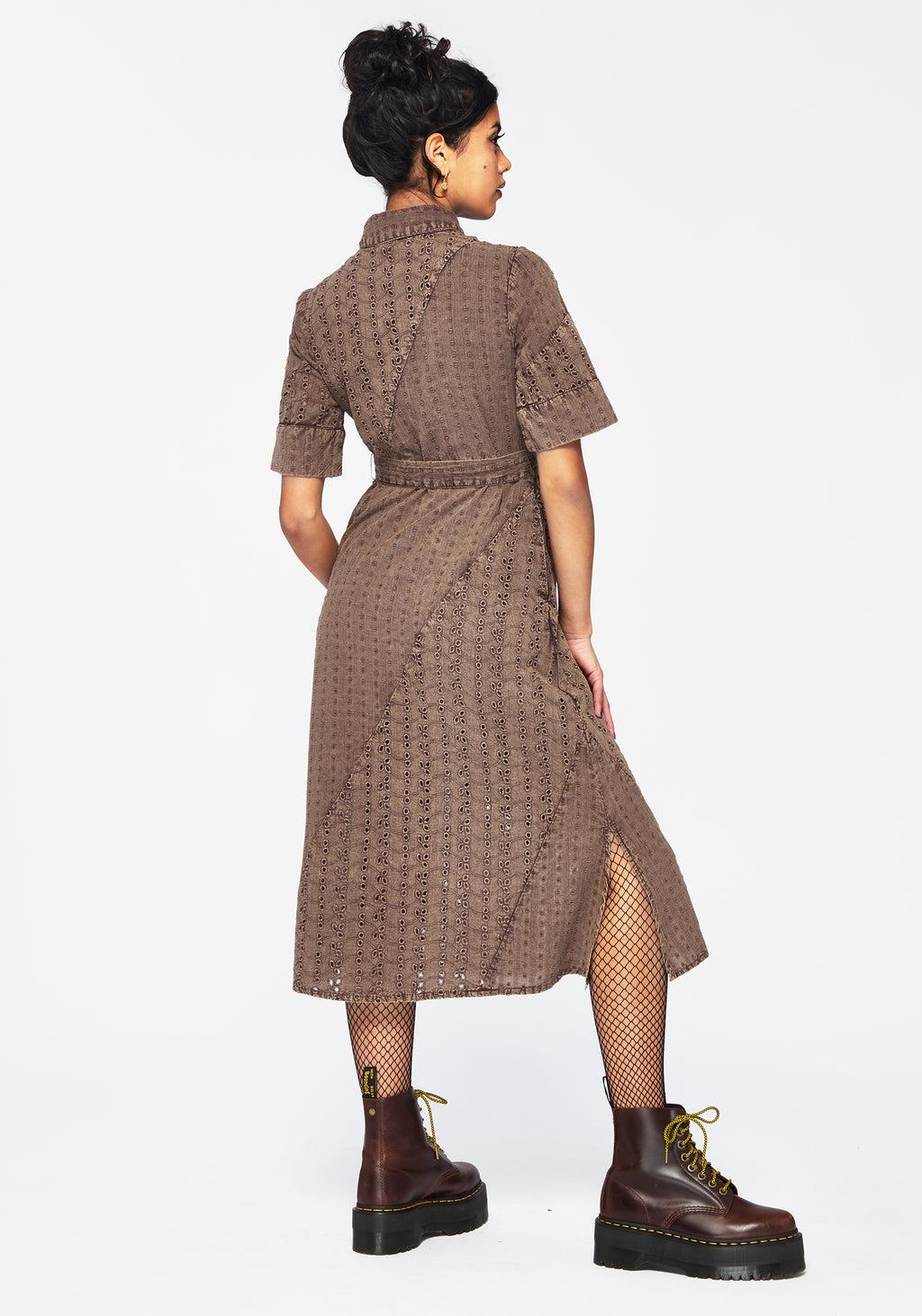 Summerisle Cotton Broderie Detail Tie Wrap Midi Shirt Dress Product Image