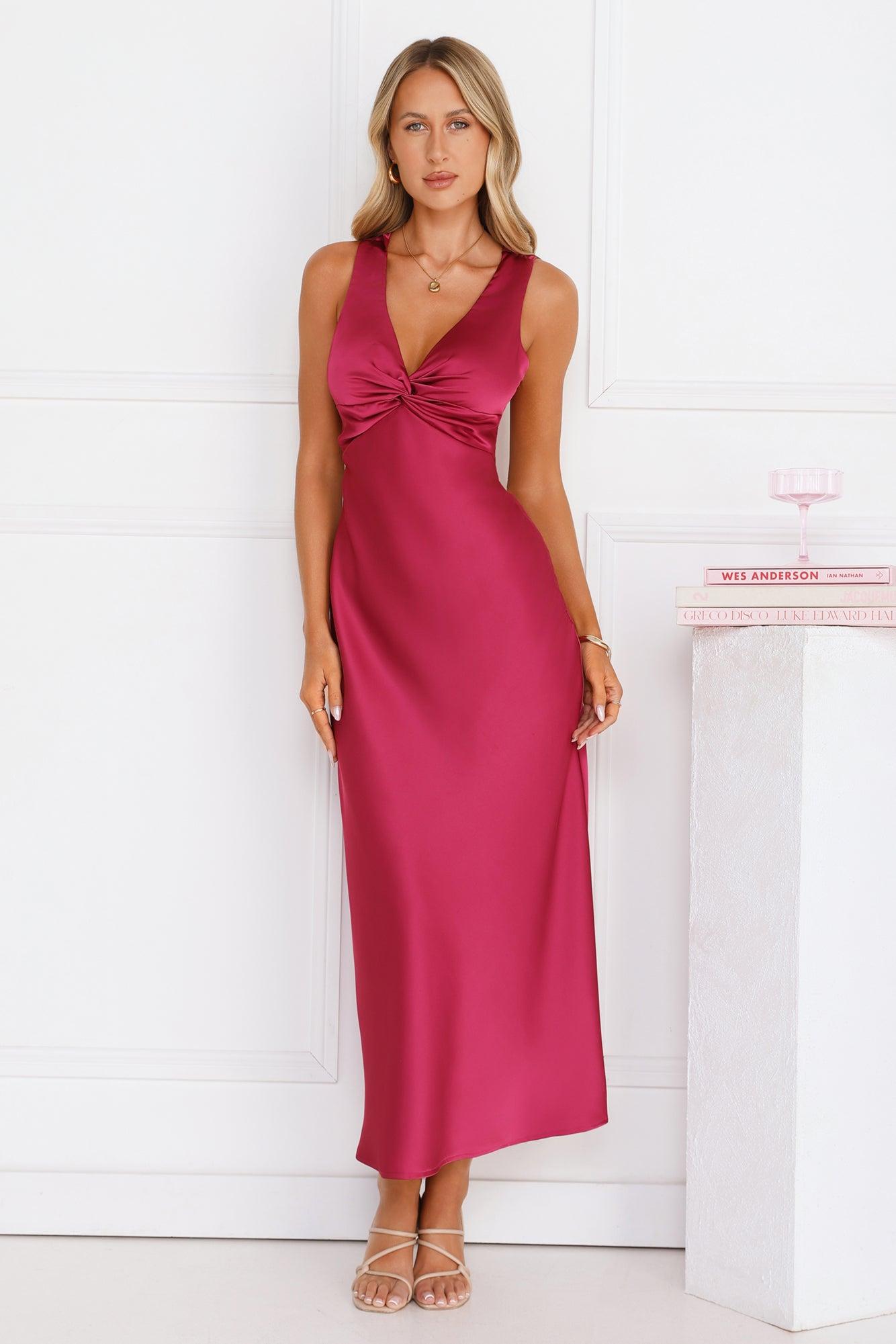 Doing The Most Satin Maxi Dress Burgundy Product Image