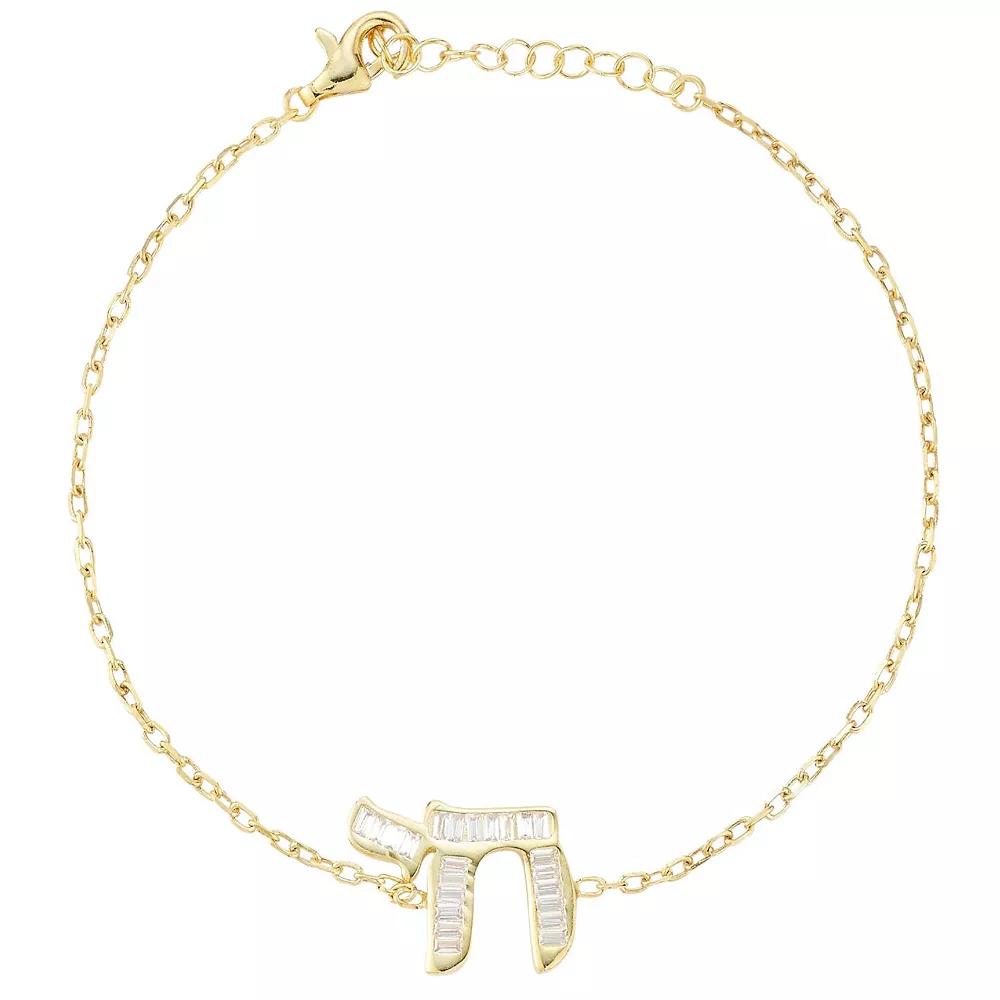 Sunkissed Sterling 14k Gold Over Silver Cubic Zirconia Chai Bracelet, Womens Gold Tone Product Image