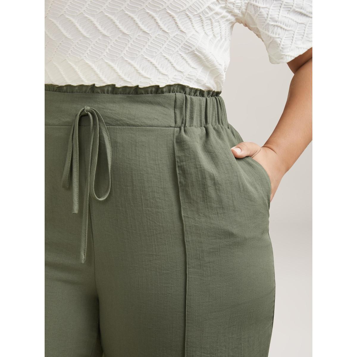 Plus Size Waist Drawstring Seamed Straight Pants Women Sage Casual Straight Leg Mid Rise Everyday Pants BloomChic 18-20/2X Product Image
