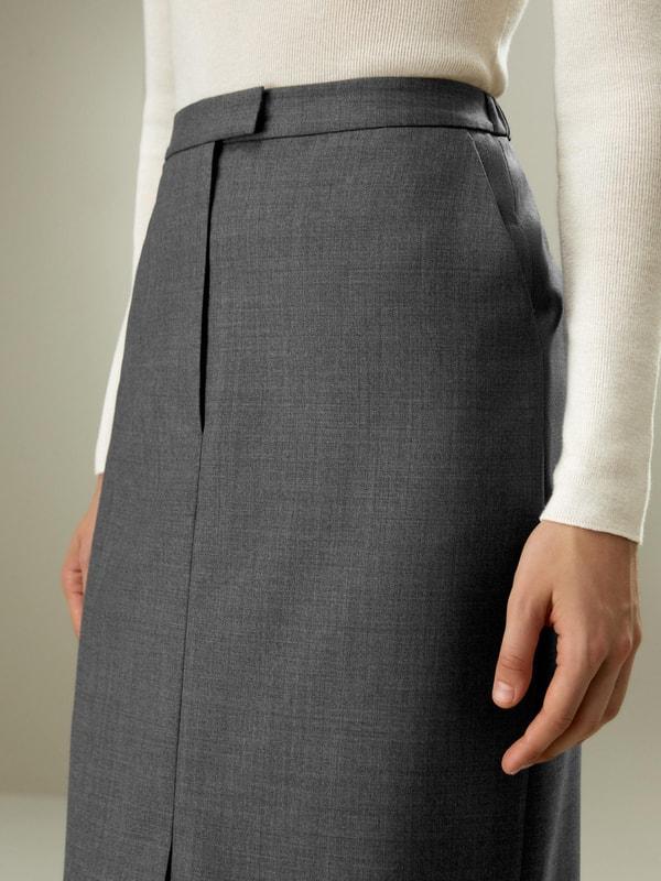 LILYSILK Wool Skirt - Female - Black Silk and Wool - Delicate Elastic Back Waist Skirt 6 Product Image