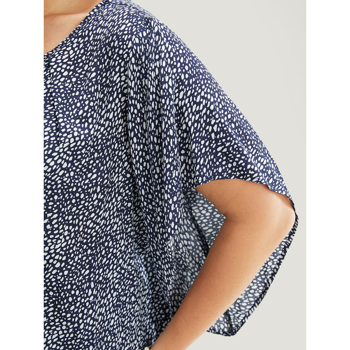 Plus Size Indigo Polka Dot Ruffle Sleeve Keyhole Neck Blouse Women Elegant Short sleeve Round Neck Dailywear Blouses BloomChic 14-16/1X Product Image