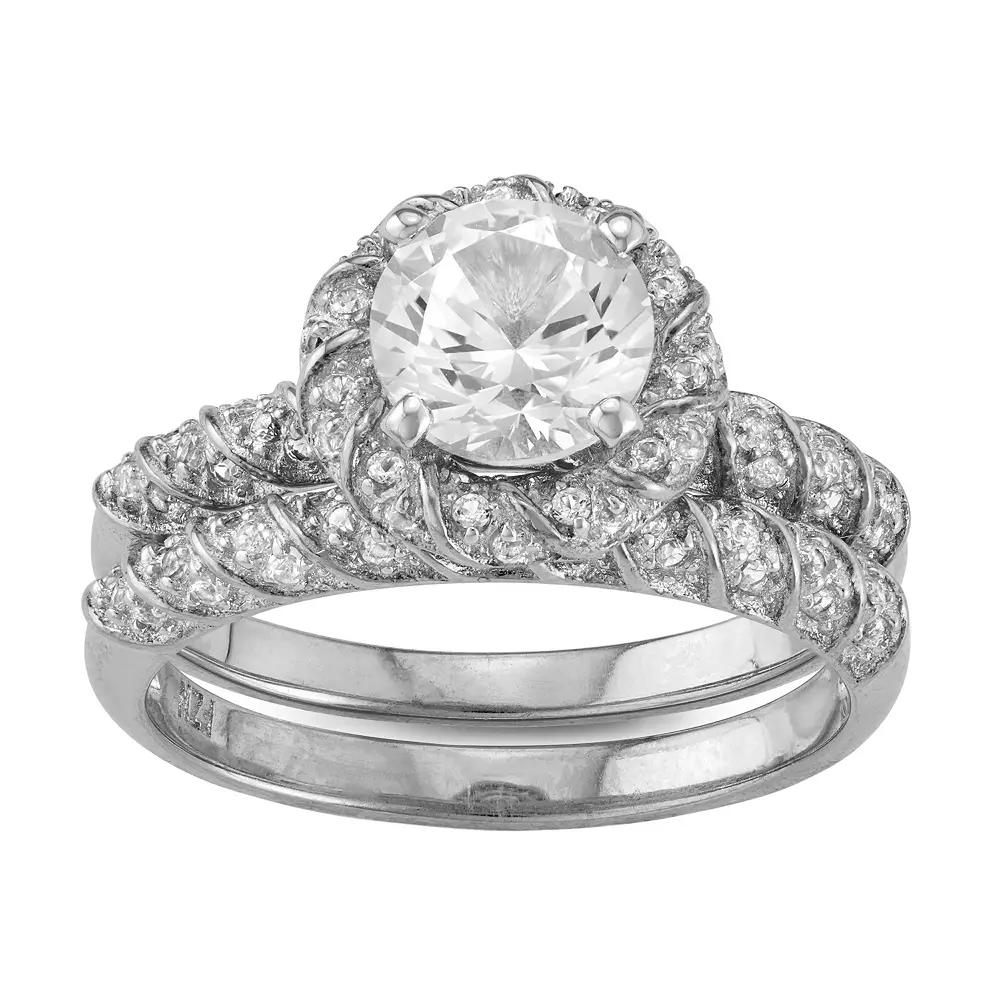 Designs by Gioelli Lab-Created White Sapphire Halo Ring Set, Women's, Size: 6, Pink Tone Product Image