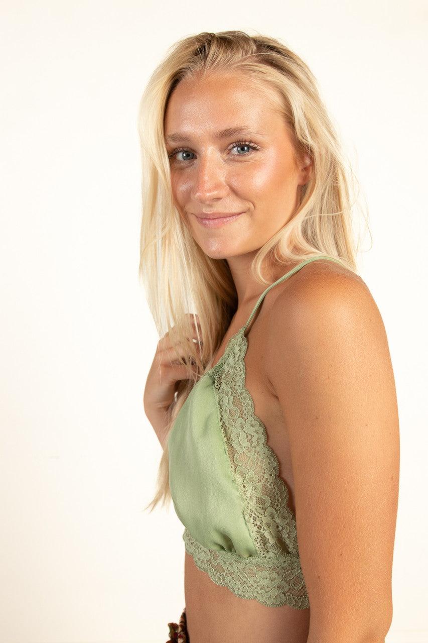 Green 90's Satin Lace Bralette Product Image