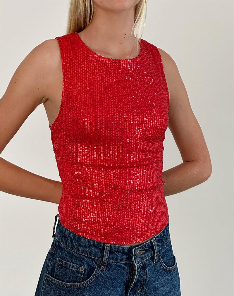Hala Vest Top in Red Drape Mini Sequin Female Product Image