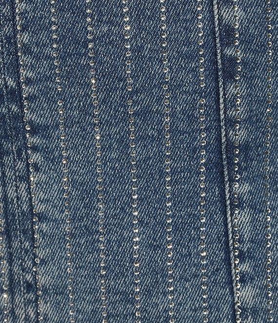 Good American Denim Rhinestone Square Neck Sleeveless Shift Dress Product Image