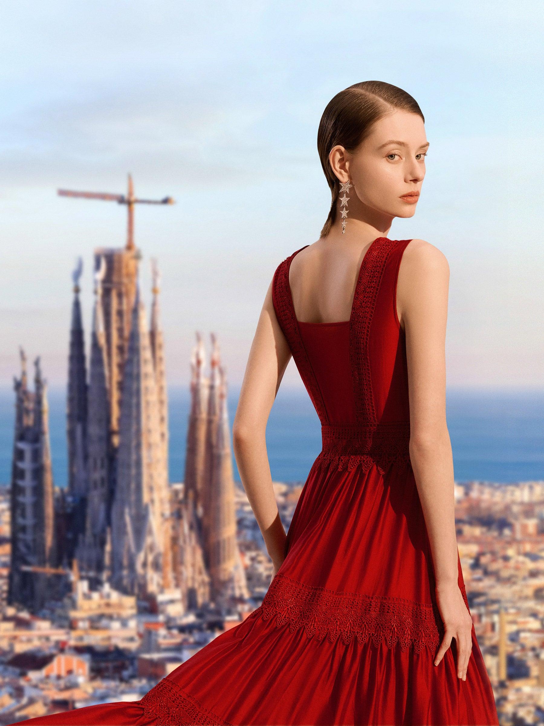 Tencel Lace Trim Women Maxi Vest Dress Product Image