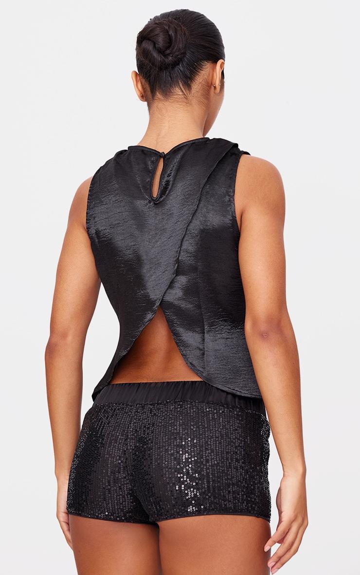 Black Metallic Satin Boatneck Long Top Product Image