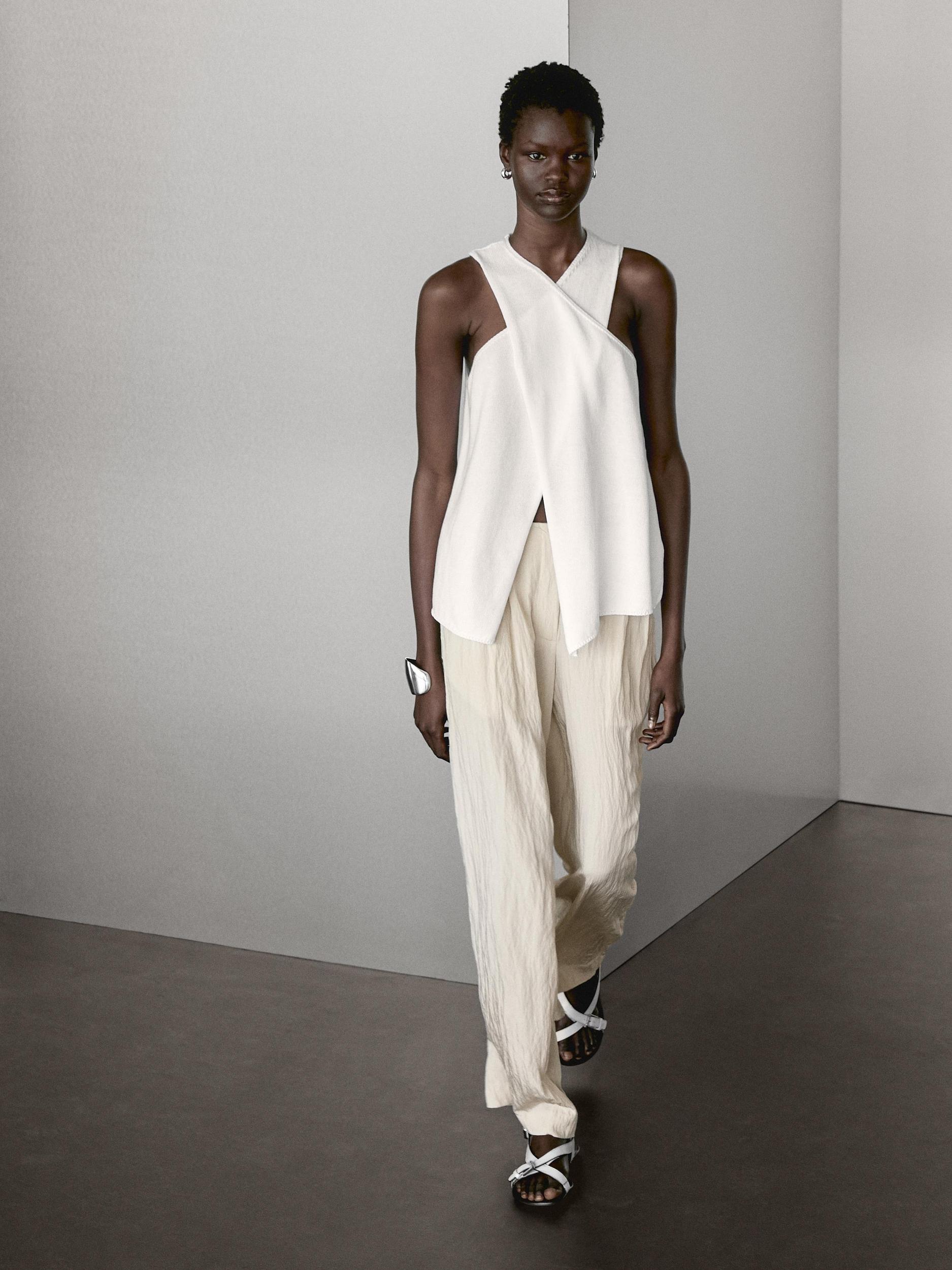 Knit cotton crossover halter top Product Image