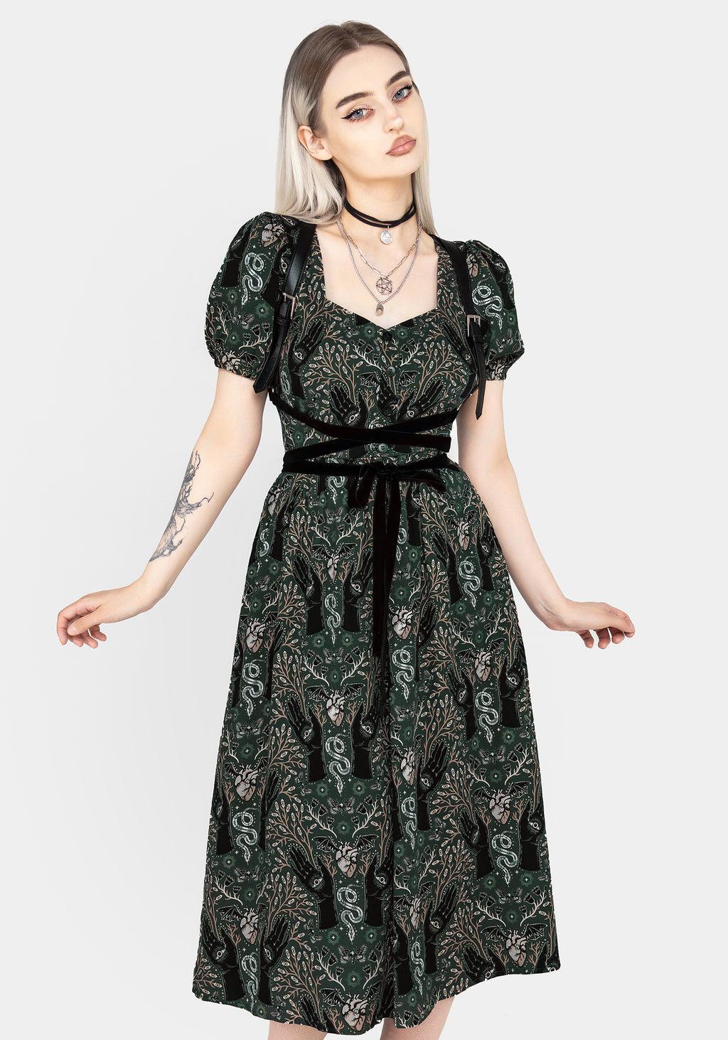 Hemlock Button Front Midi Dress - Green Product Image