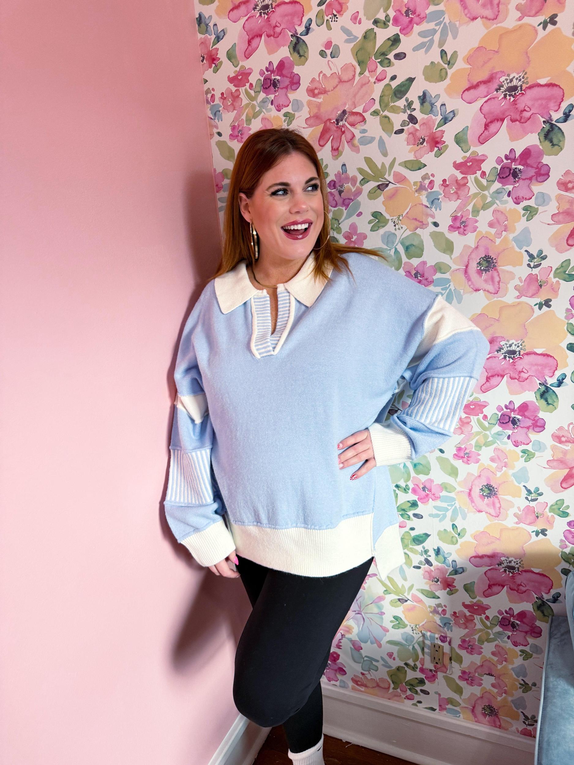 Spring Blues Collared Oversized Sweater Product Image