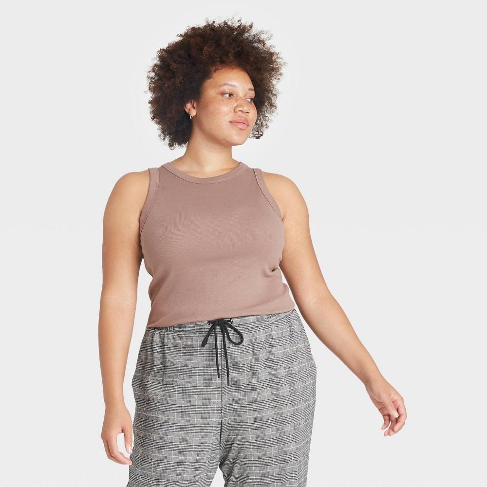 Women's Slim Fit Ribbed Tank Top - A New Day™ Brown M: Cotton Modal Blend, Crew Neck, Sleeveless Product Image