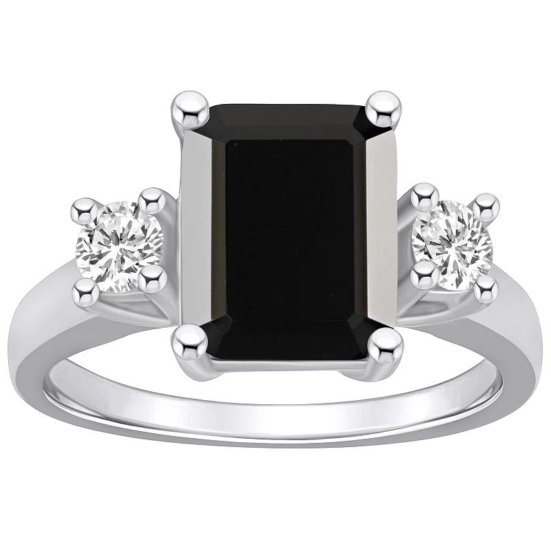 Alyson Layne 14k White Gold Emerald-Cut Black Onyx & 1/3 Carat T.W. Diamond Ring, Women's, Size: 8 Product Image