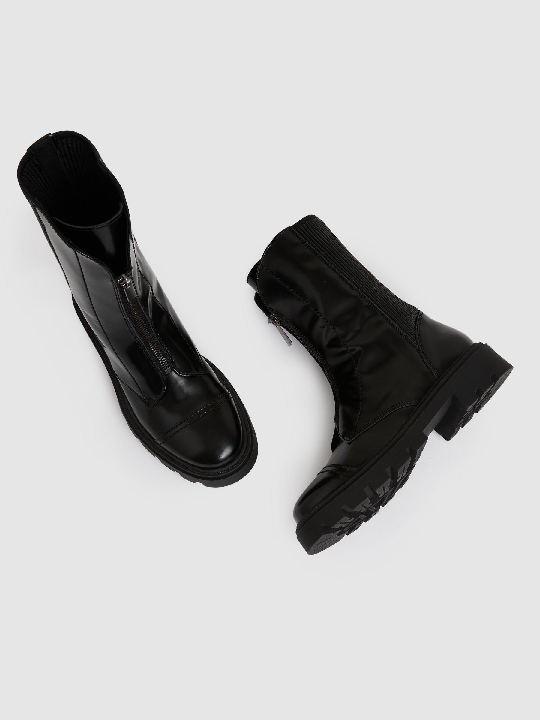 Leather Zip-Front Ankle Boots in Black Product Image