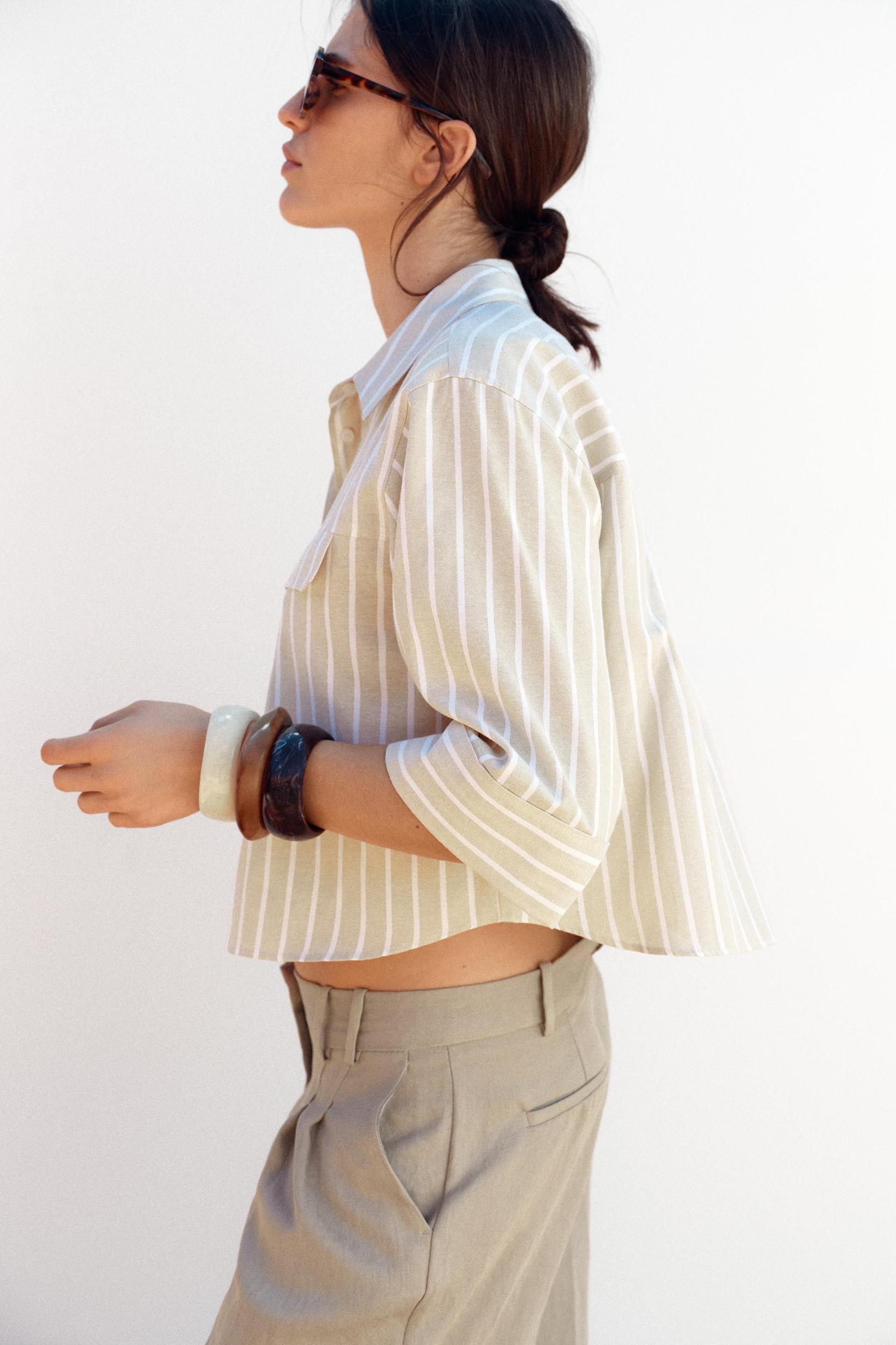 METALLIC THREAD STRIPED CROP TOP Product Image