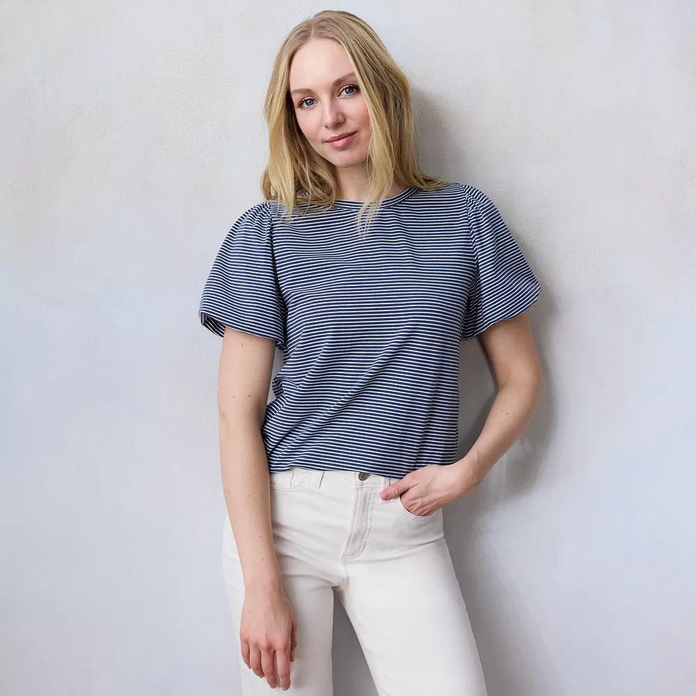 Women's LC Lauren Conrad Bubble Sleeve Top, Size: Medium, Blue Amalfi Stripe Product Image