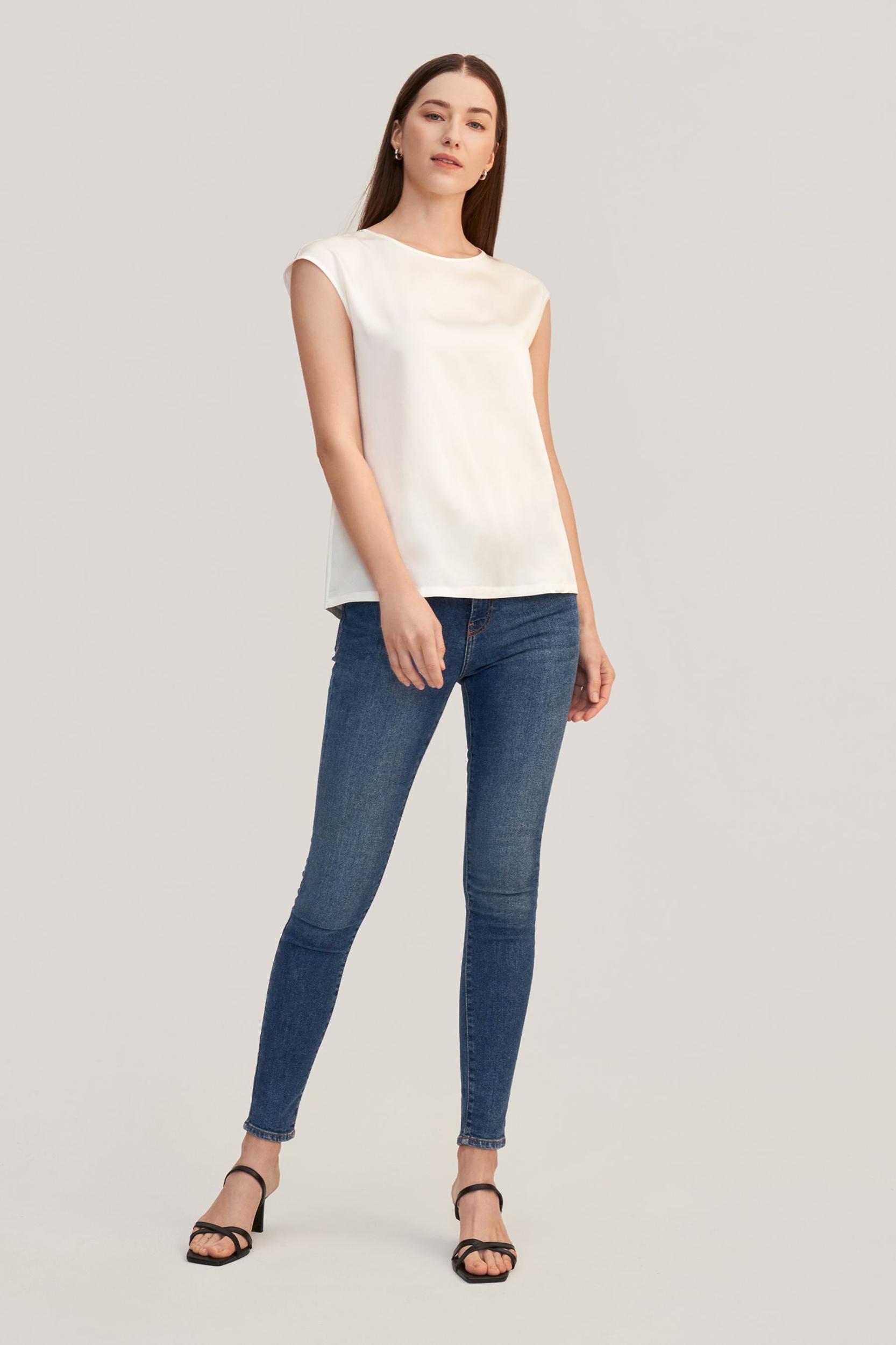 LILYSILK Silk T Shirt for Women White Pure Silk Soft Classic Light and Soft S Product Image