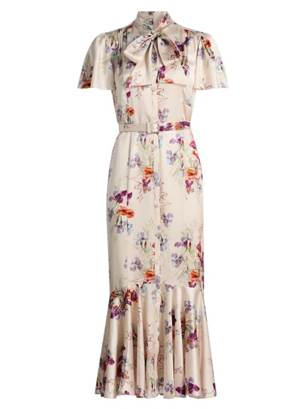 CINQ À SEPT Iris Bouquet Willow Tie Neck Midi Dress In Multi Product Image