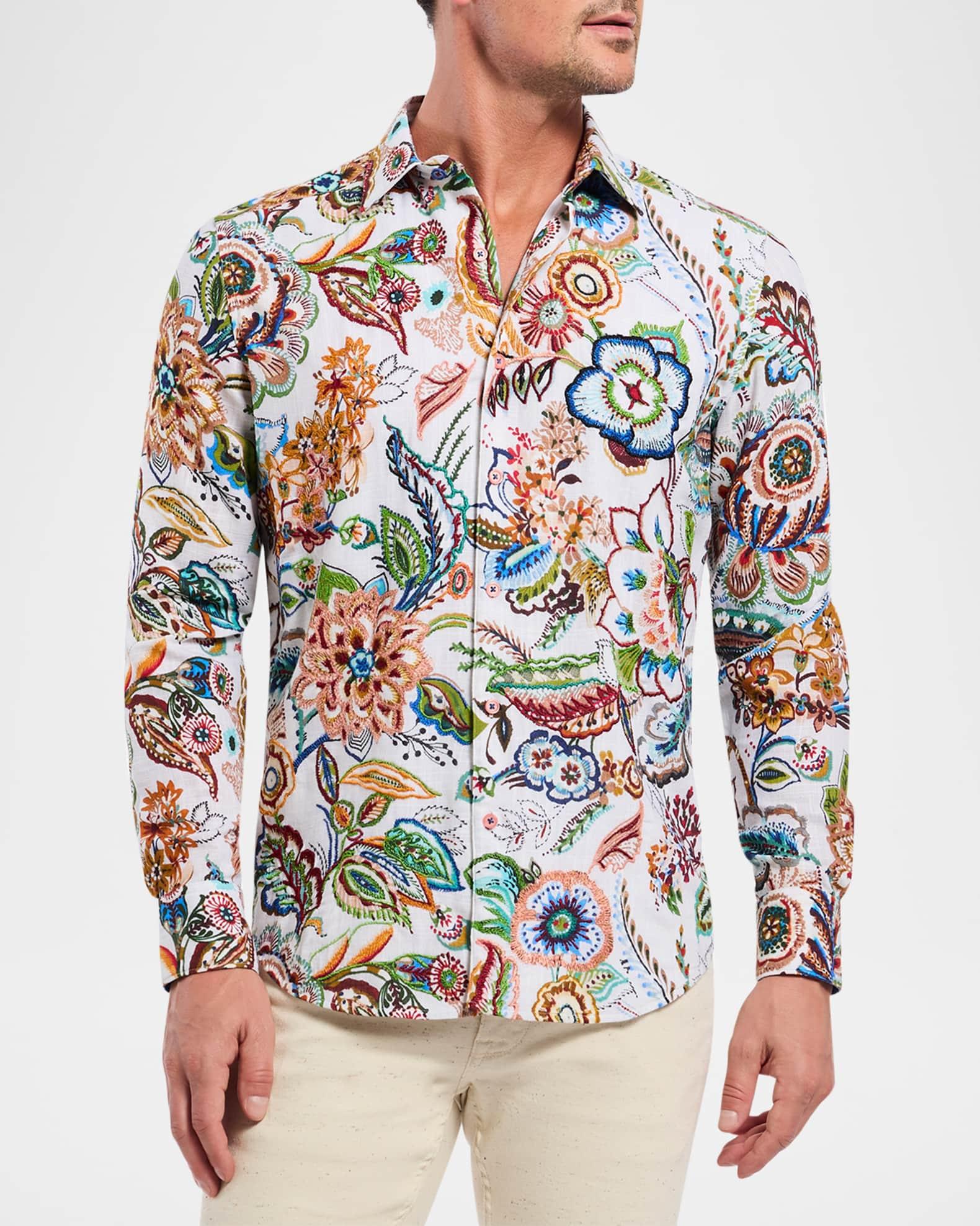 Mens Palawan Floral Cotton Button-Front Shirt - Product Image