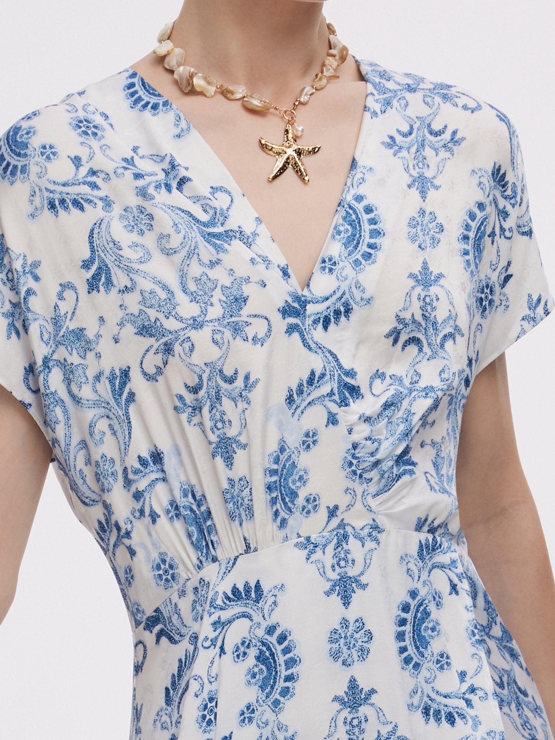 Floral Print Asymmetric Hem Women V-Neck Maxi Dress Product Image