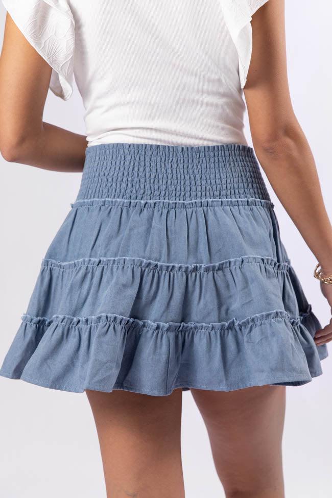 Through The Garden Medium Wash Chambray Mini Skort FINAL SALE Product Image