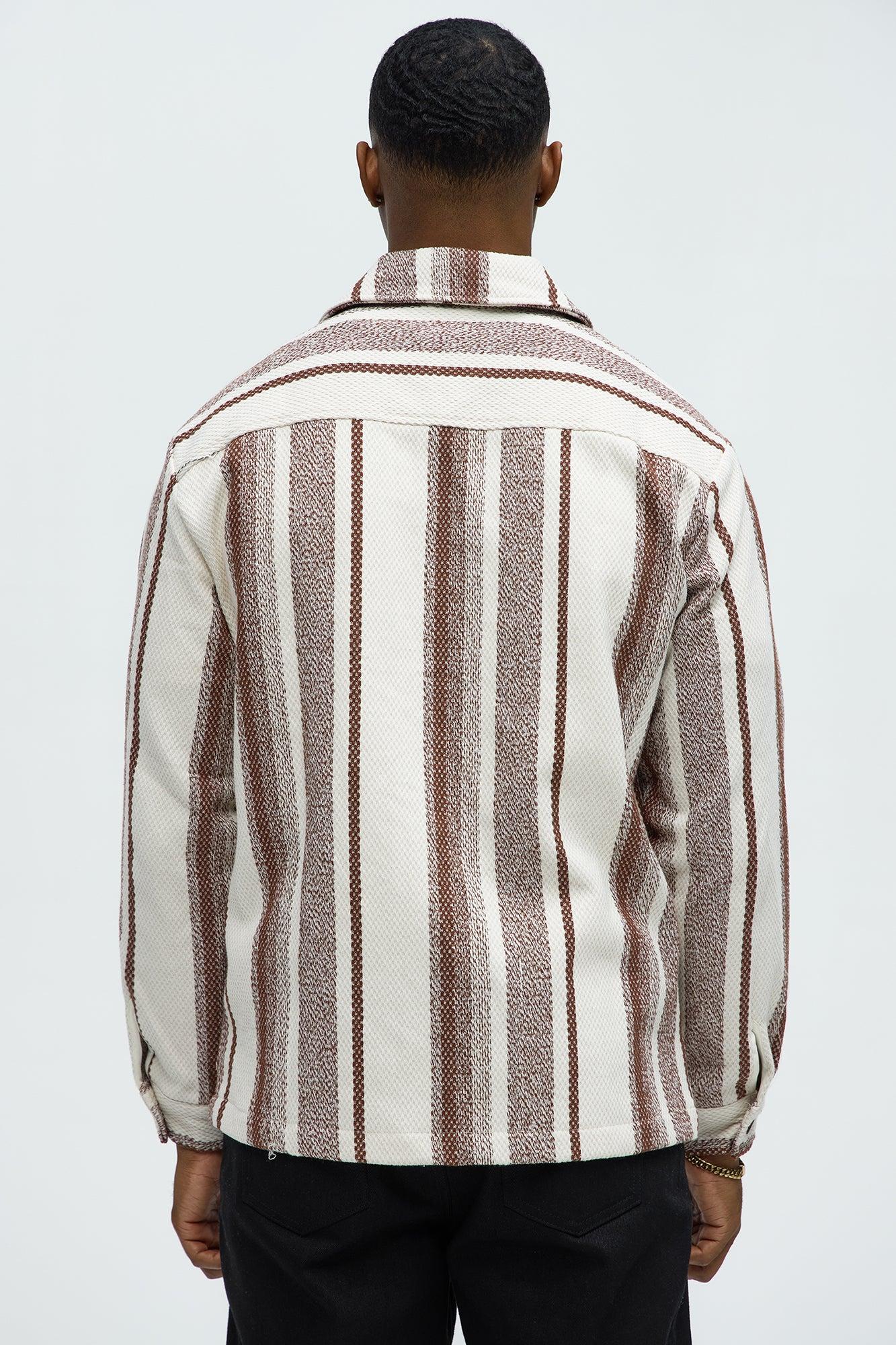 Chunky Weave Striped Oversized Shirt - Brown Combo Product Image