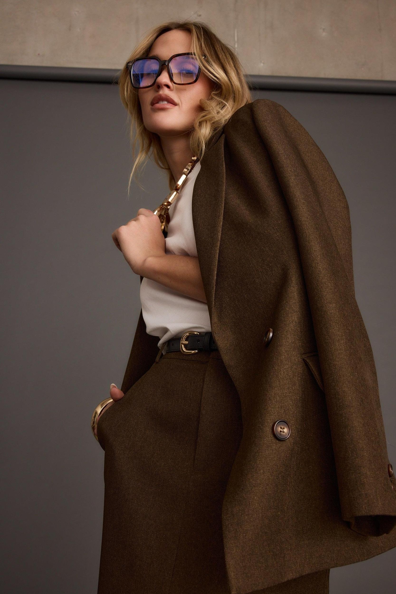 Tory Mocha Twill Button Front Sleeveless Top Product Image