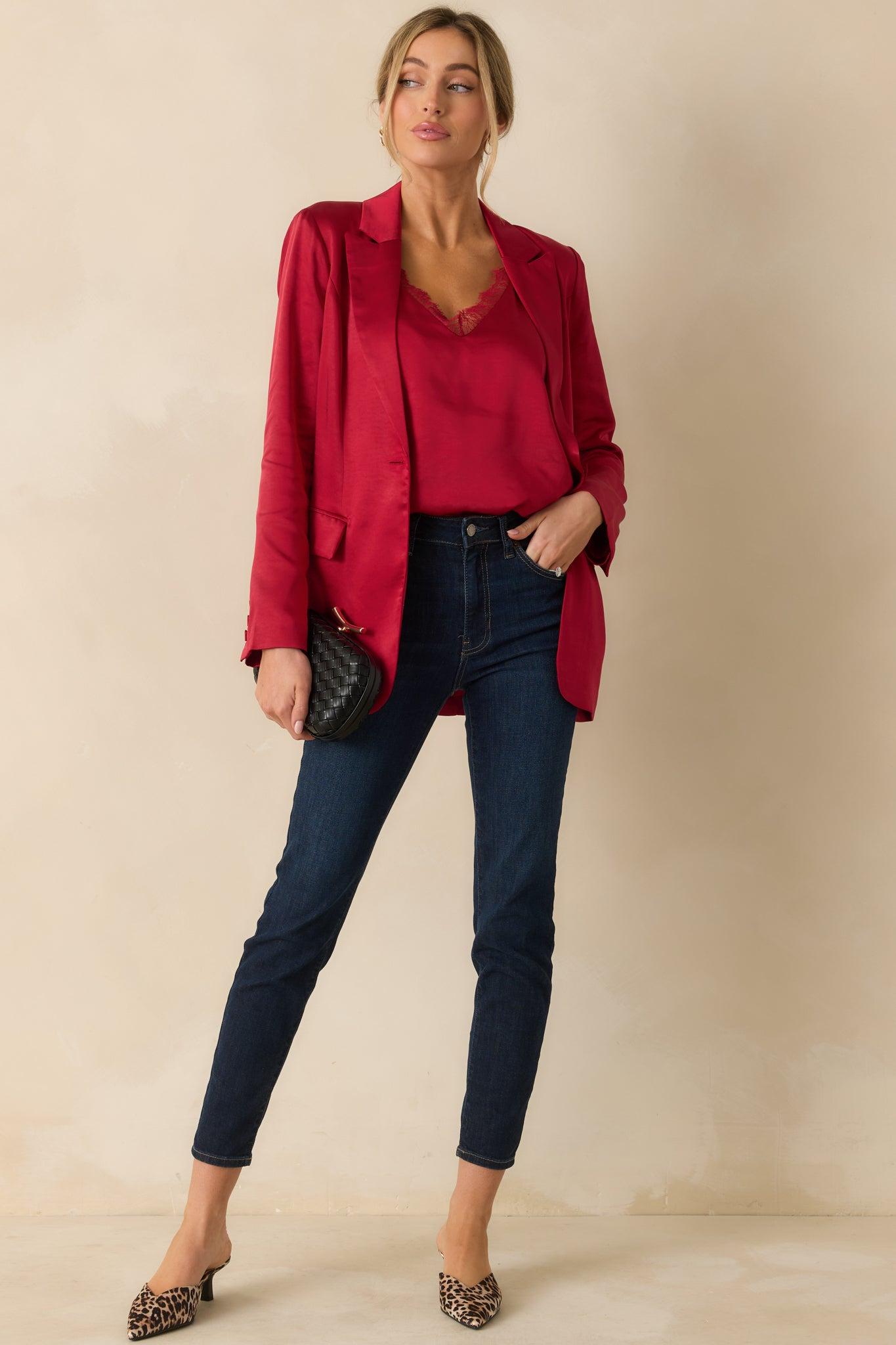 Steal The Show Red Shimmer Lace Trim Cami L / Red Product Image