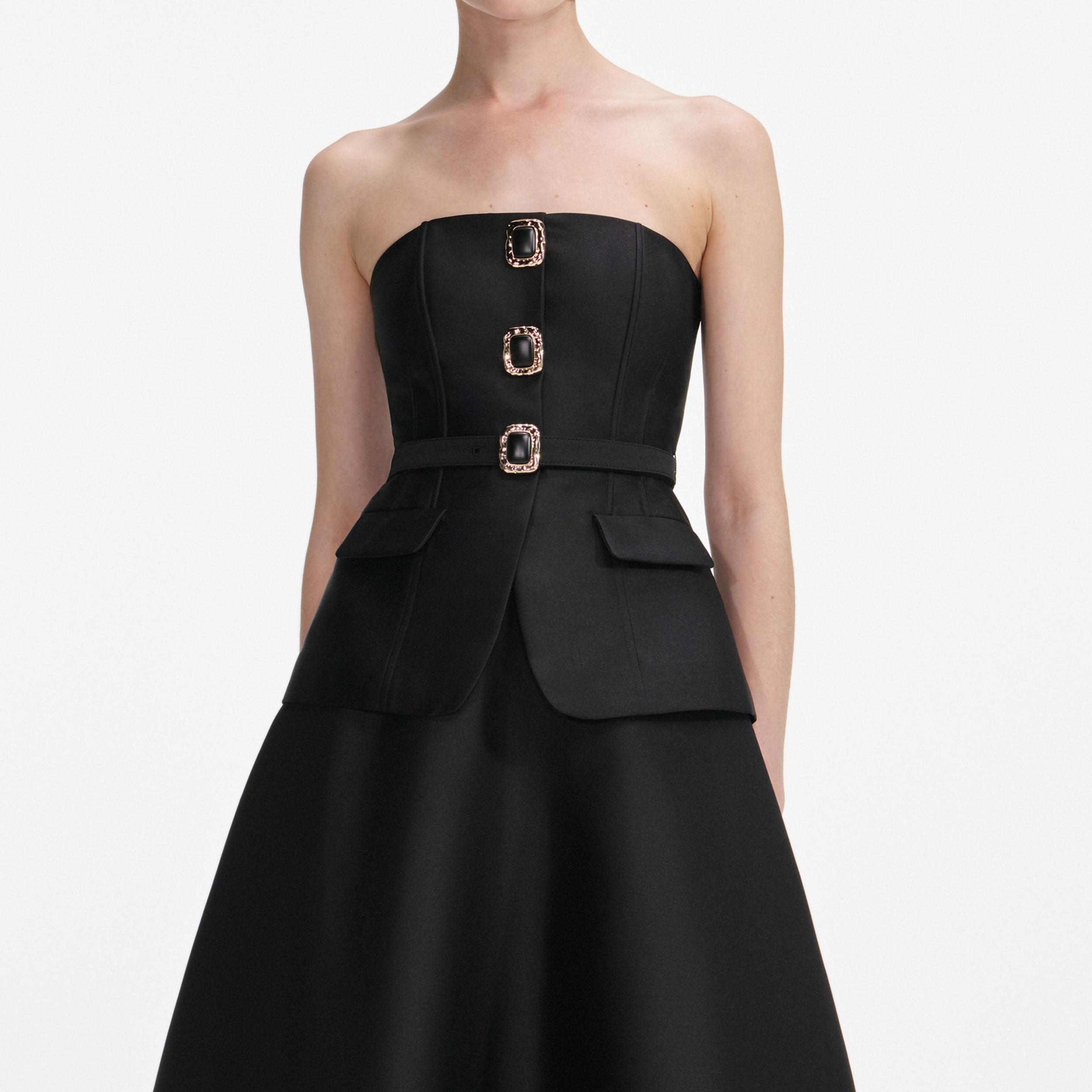 Black Taffeta Bandeau Midi Dress Product Image