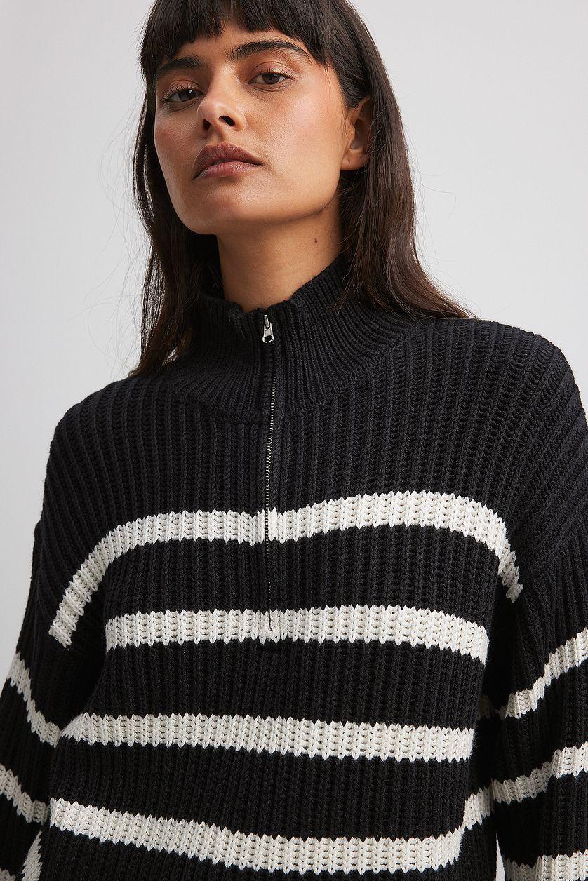 High Neck Zipped Knitted Sweater Product Image