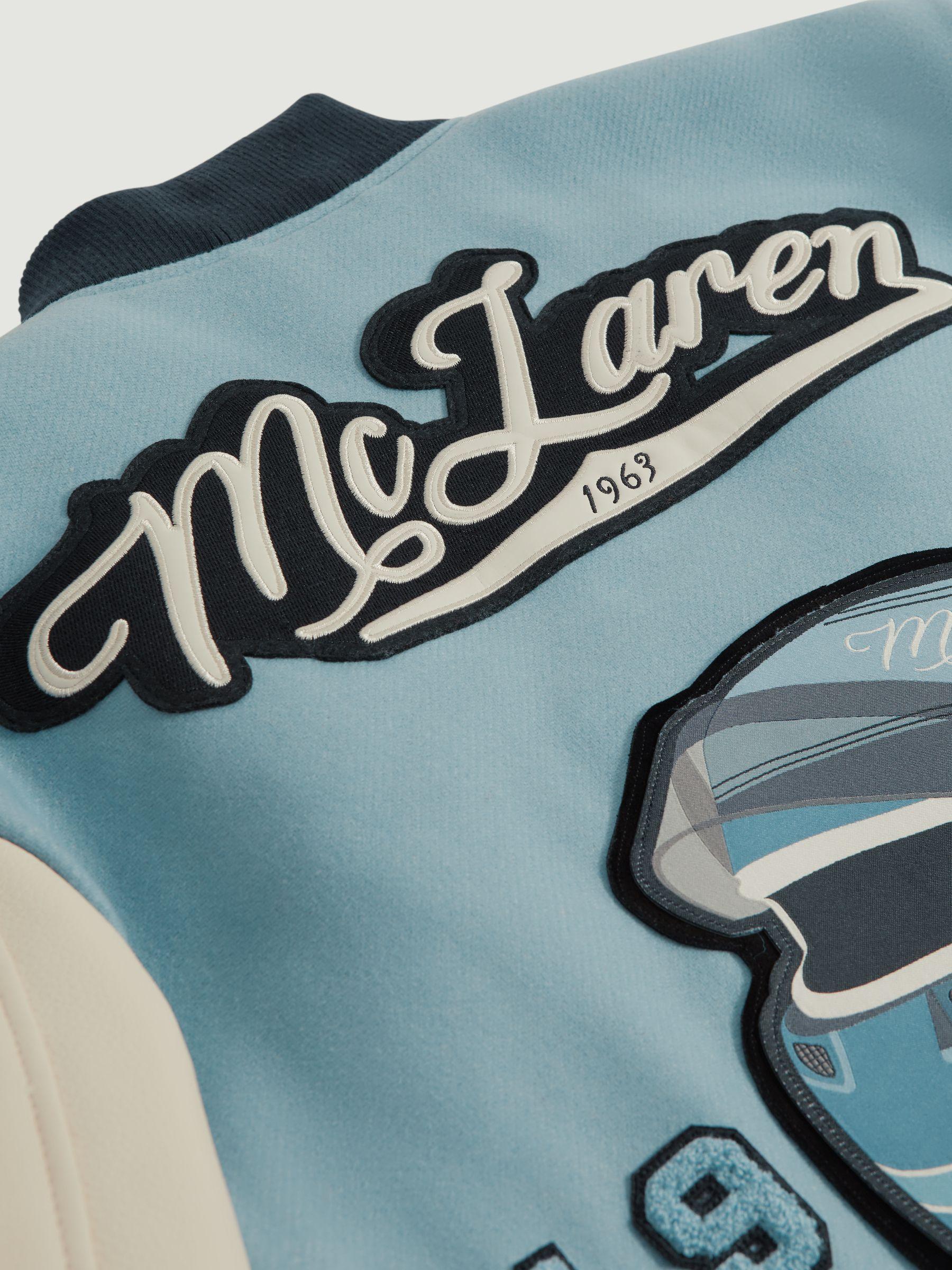 Leather Varsity Jacket in Soft Blue/Ecru Product Image