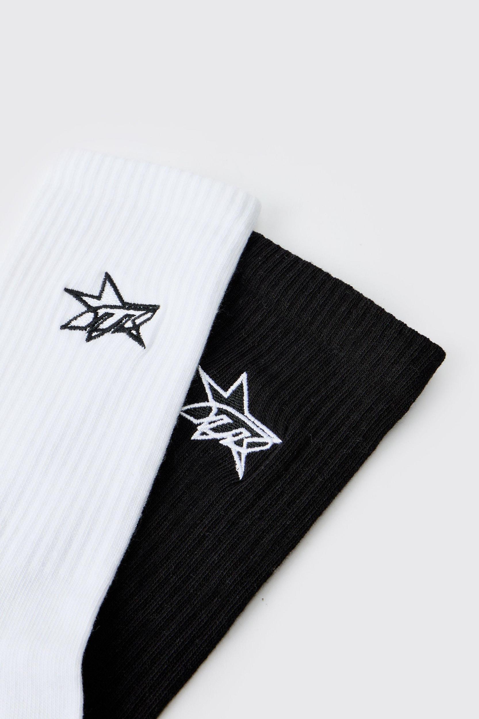 2 Pack M Star Embroidered Sport Socks | boohooMAN USA Product Image