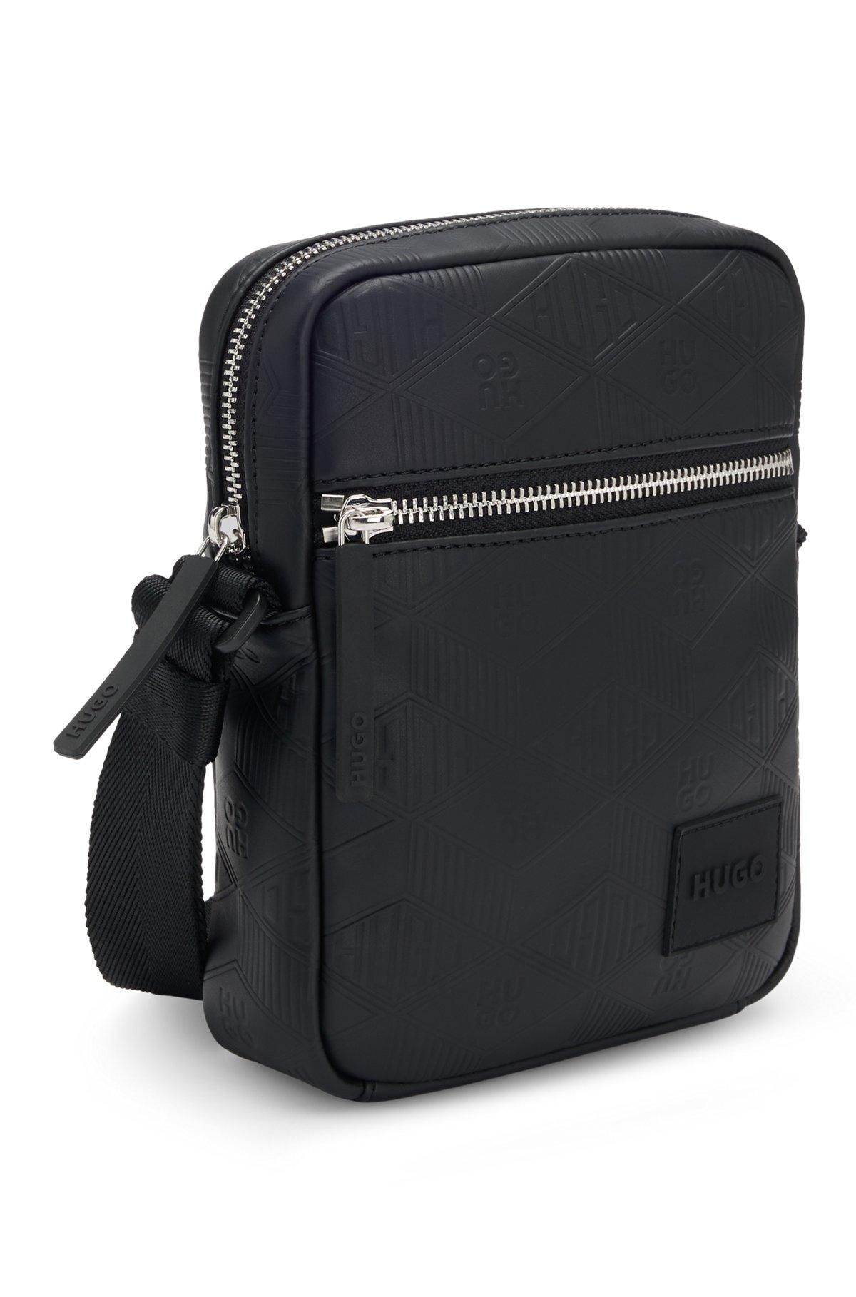 HUGO - Faux-leather reporter bag with stacked and geometric logos - Black Product Image