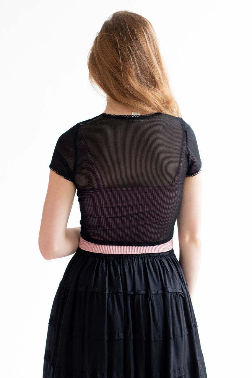 Black Ribbed Mesh Tee Product Image