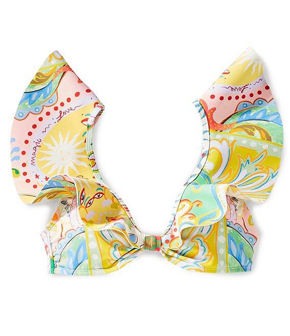 Antonio Melani Paisley Bonded Ruffle V-Neck Bralette Swim Top Product Image