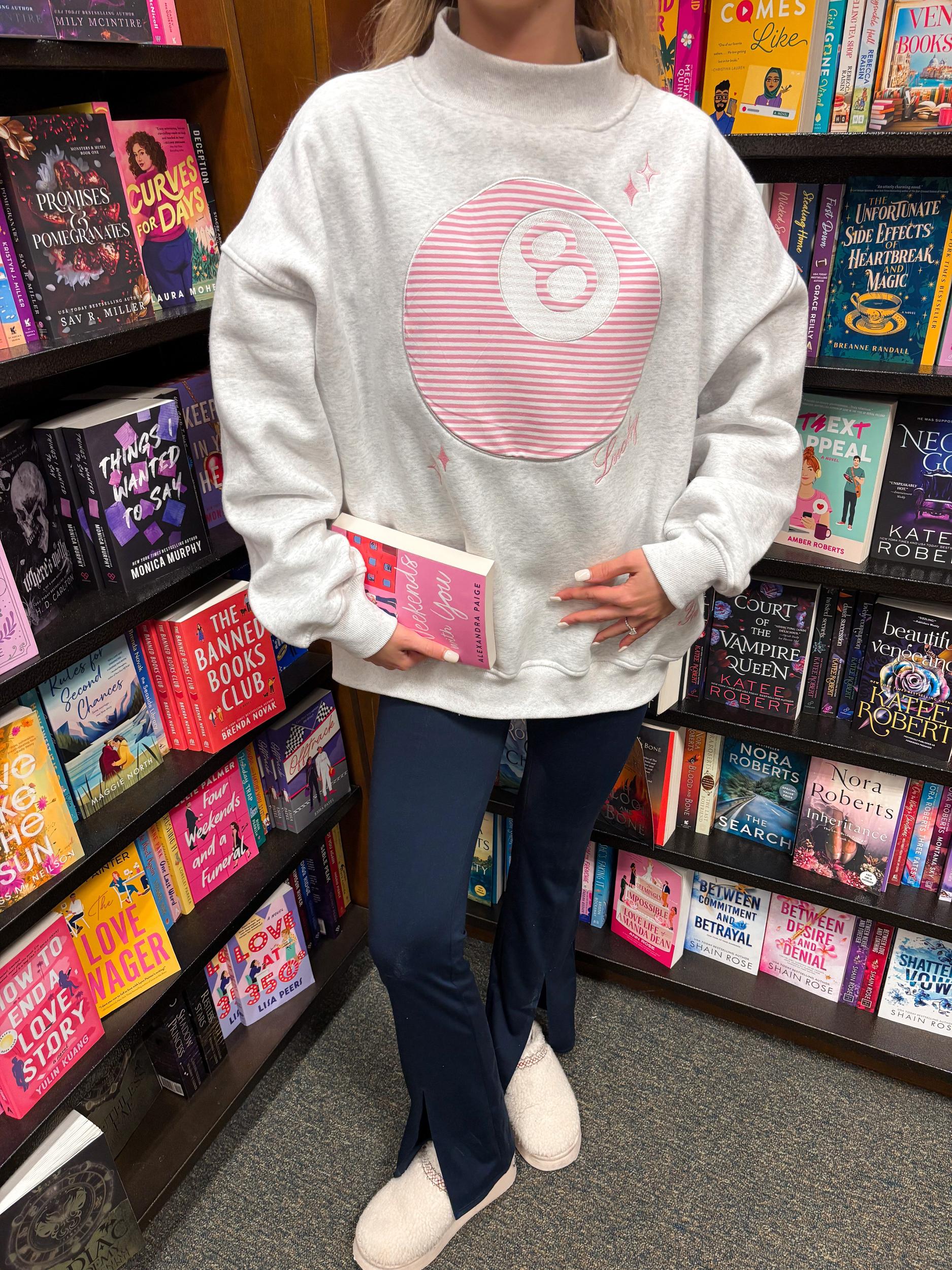 Pearl Grey Lucky You 8 Ball Mockneck Embroider Sweatshirt Product Image