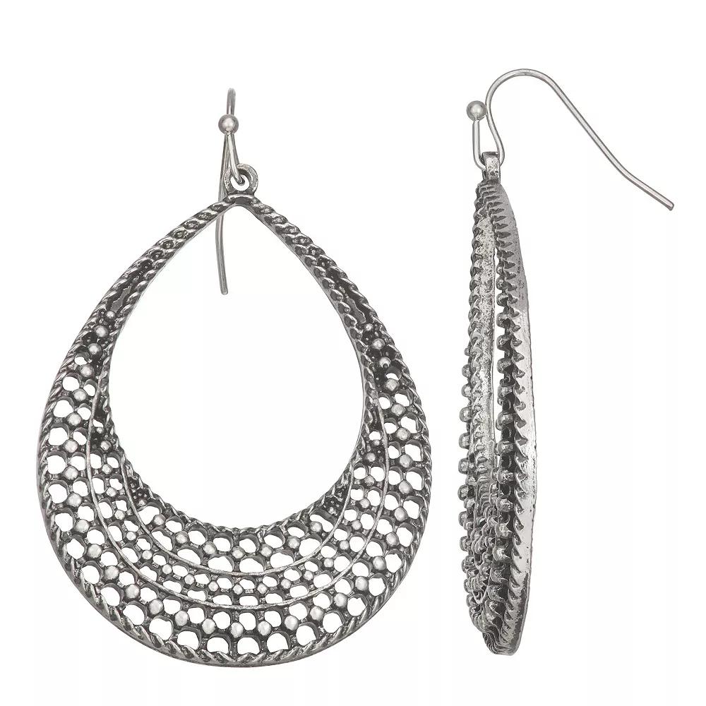 Emberly Silver Tone Filigree Teardrop Earrings, Women's, None Product Image