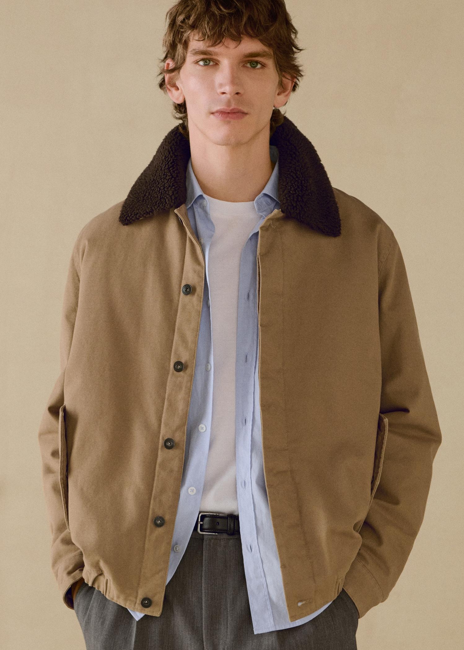 Quilted jacket with sheepskin collar - Men | MANGO USA Product Image