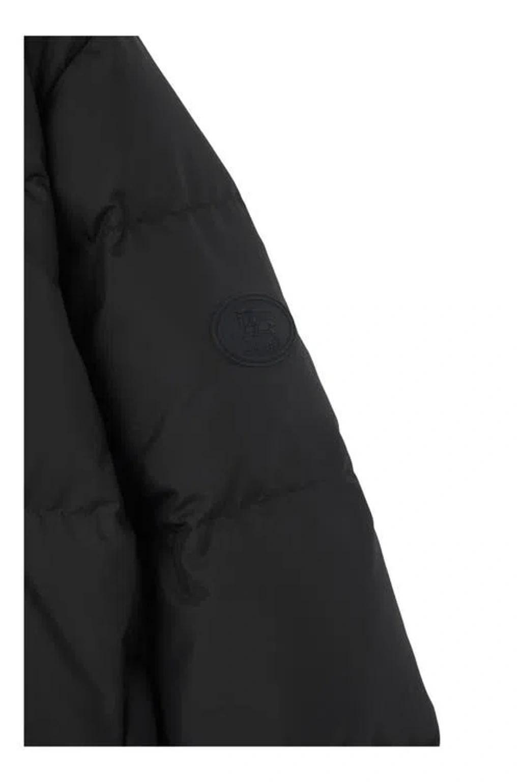 BURBERRY Zip Up Puffer Jacket Featuring Check Detail In Black Product Image