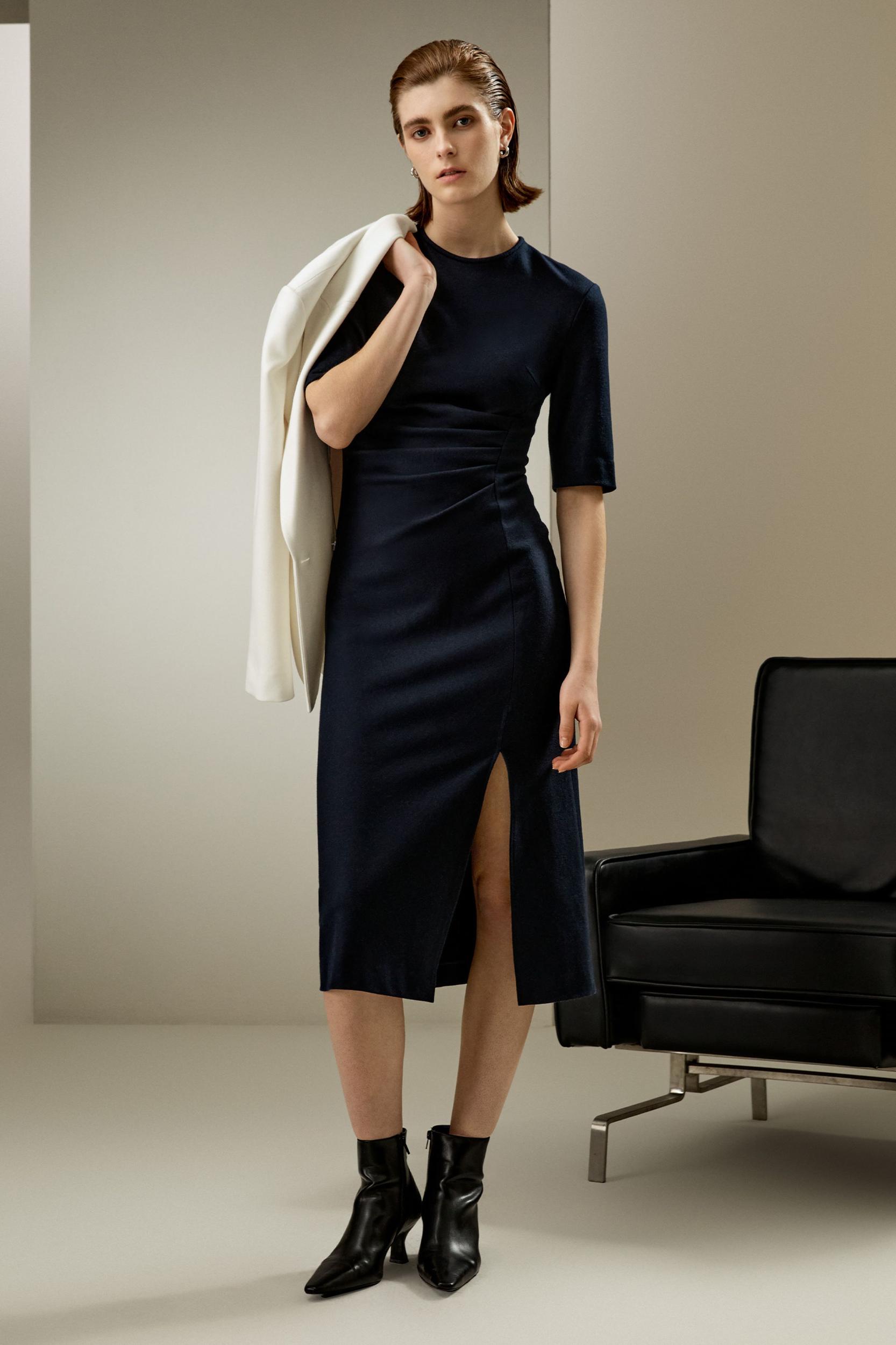 LILYSILK Wool Dress Womens - Navy Blue Merino Wool - Soft Short Sleeve Dress 10 Product Image