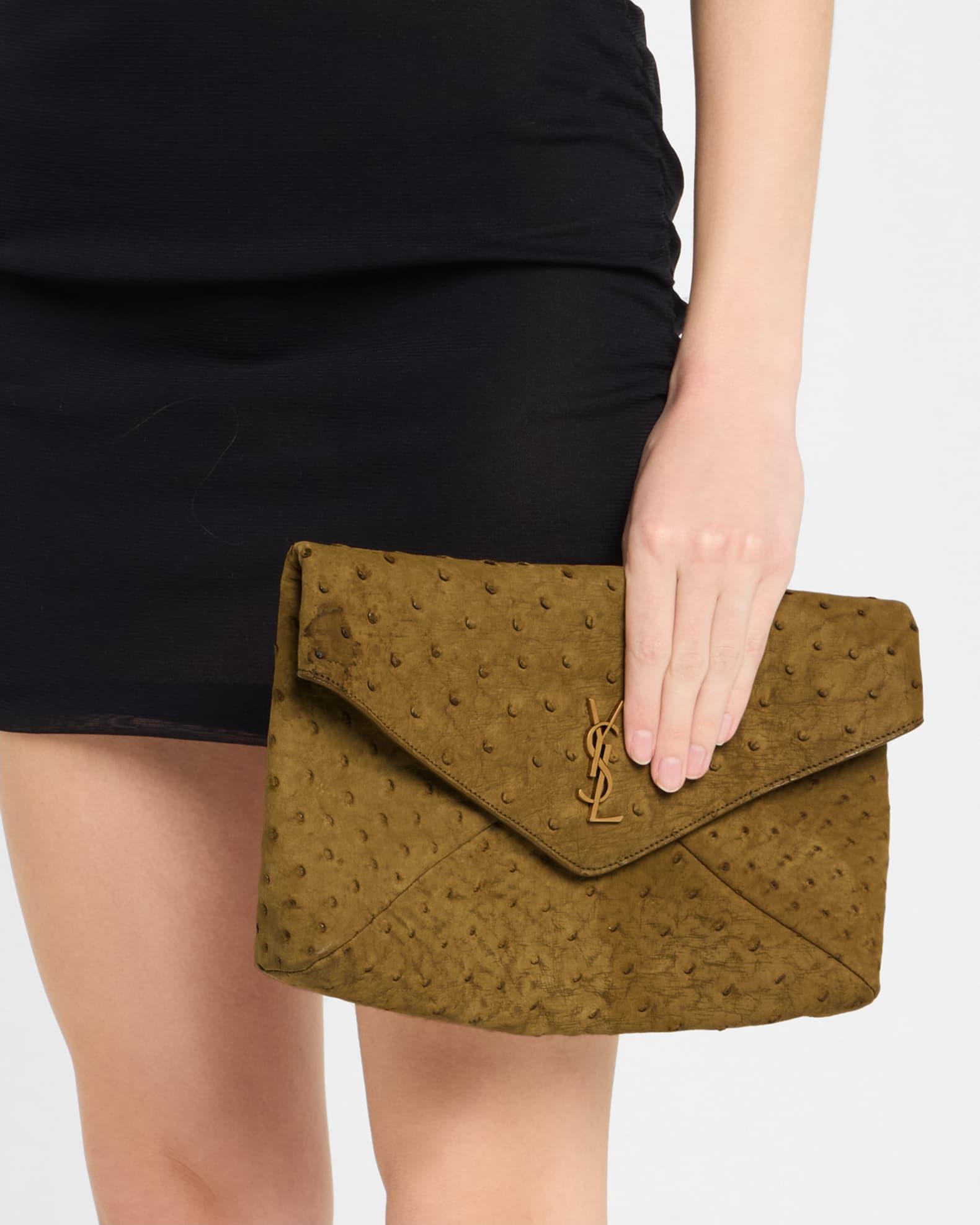Large YSL Envelope Clutch Bag in Ostrich Nubuck  Product Image