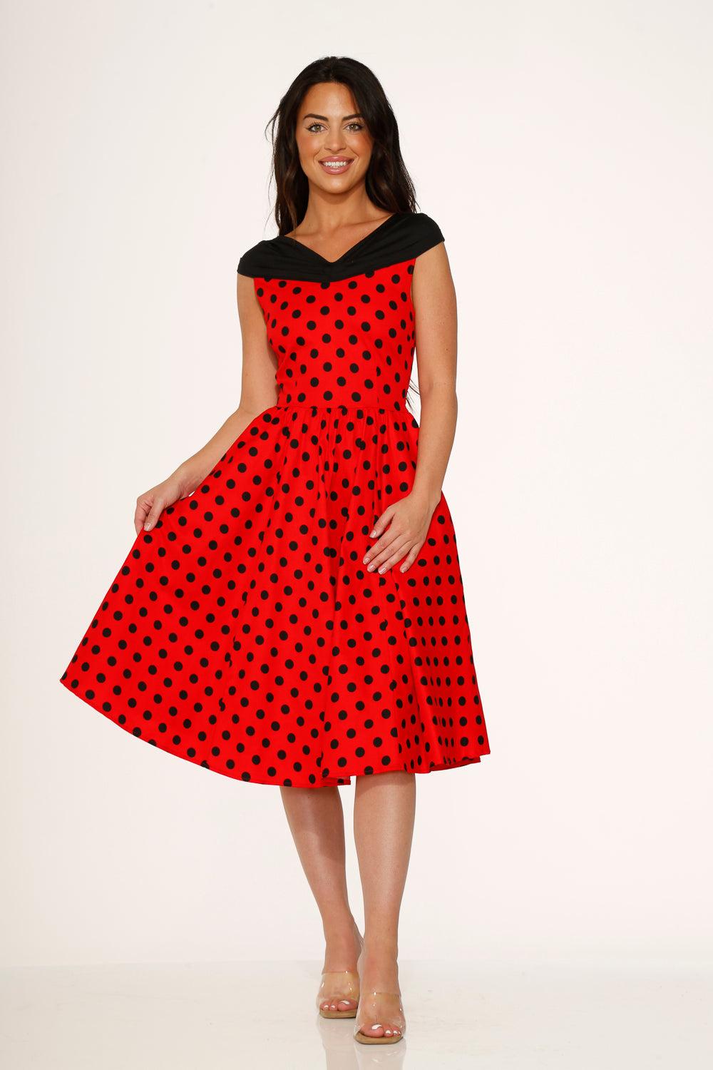 Red & Black Polka Dot Swing Dress Product Image