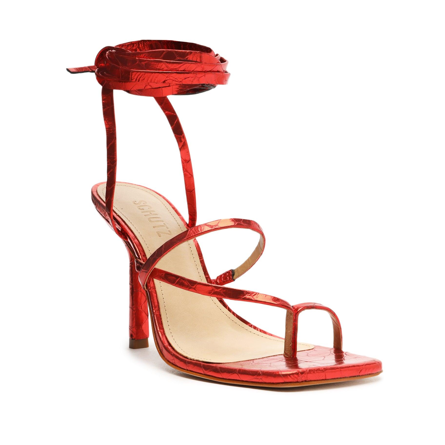 Lily Metallic Crocodile-Embossed Leather Sandal Product Image
