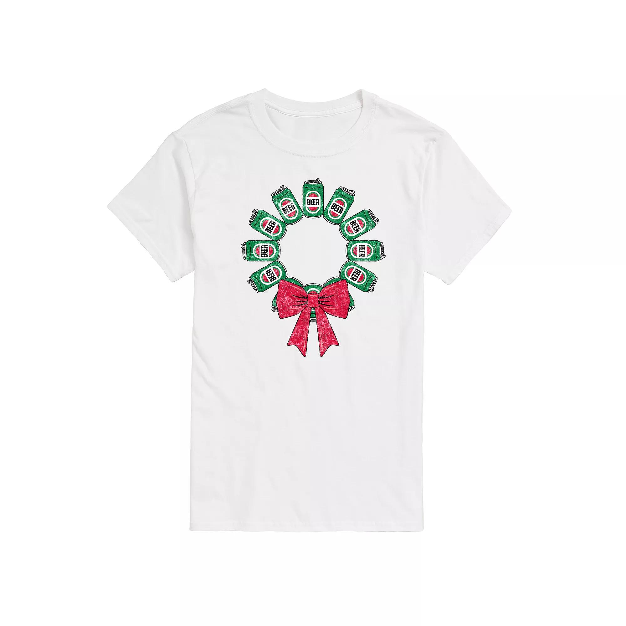 Men's Beer Christmas Wreath Graphic Tee,  Product Image