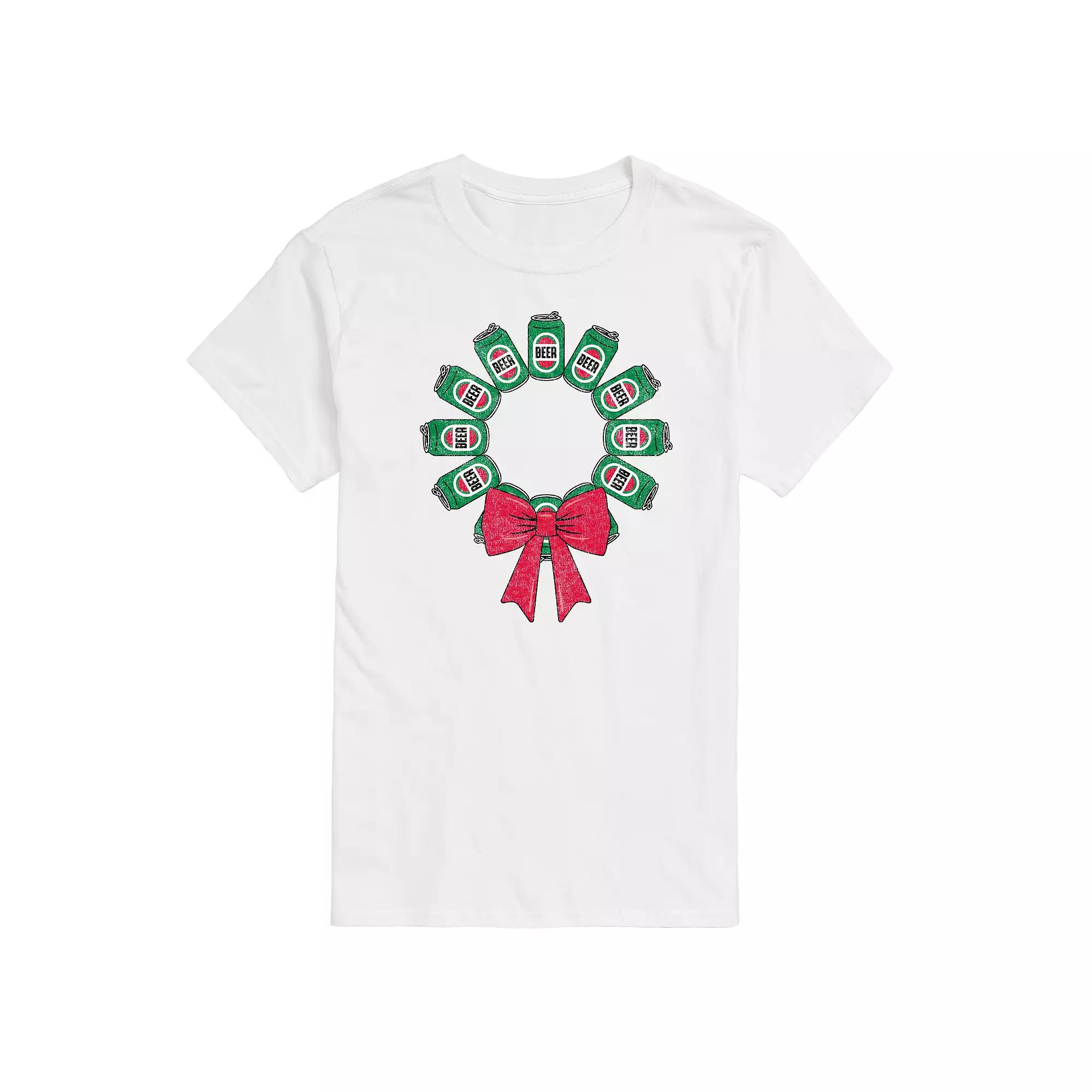 Men's Beer Christmas Wreath Graphic Tee,  Product Image