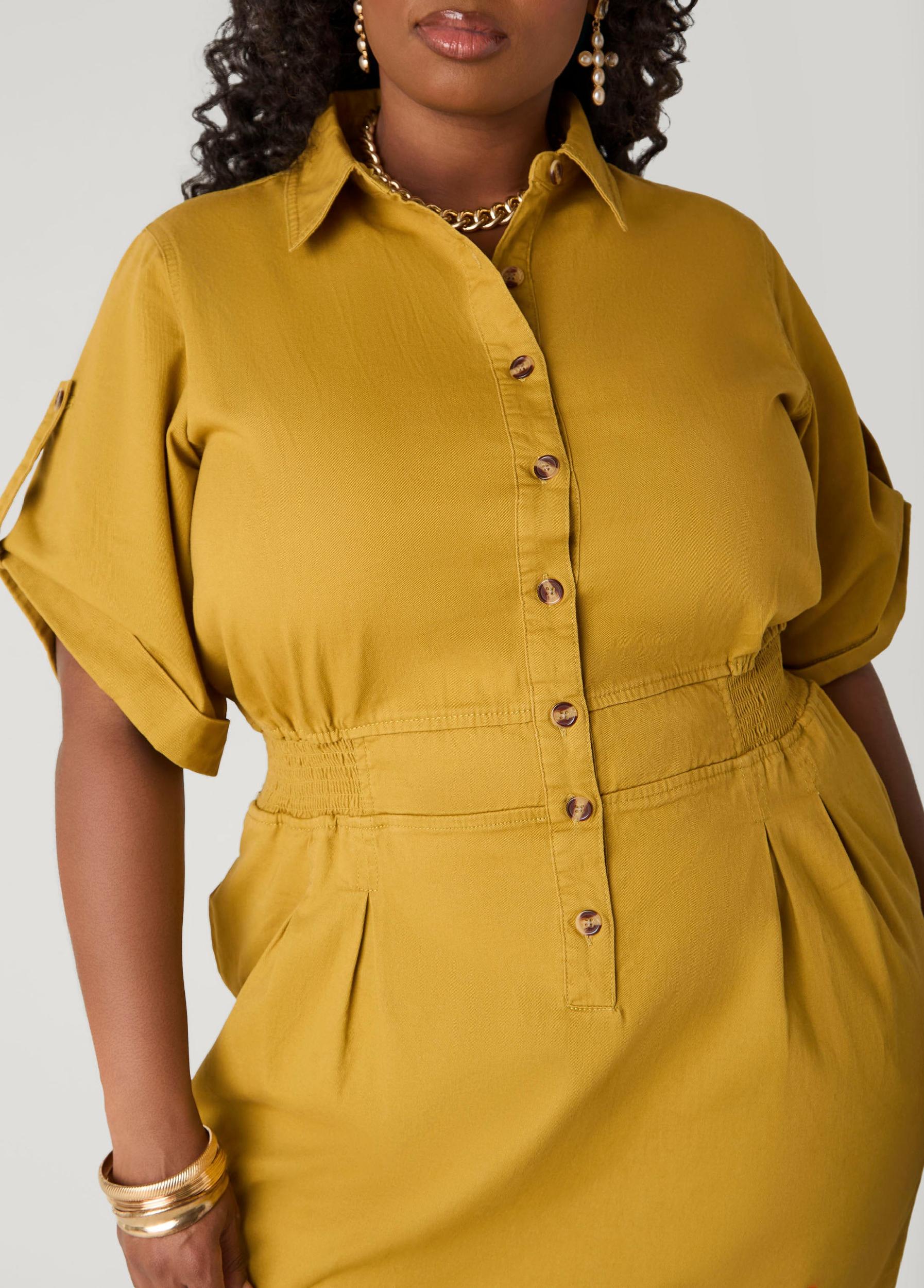 Plus Size Cuffed Denim Dress Ashley Stewart Product Image
