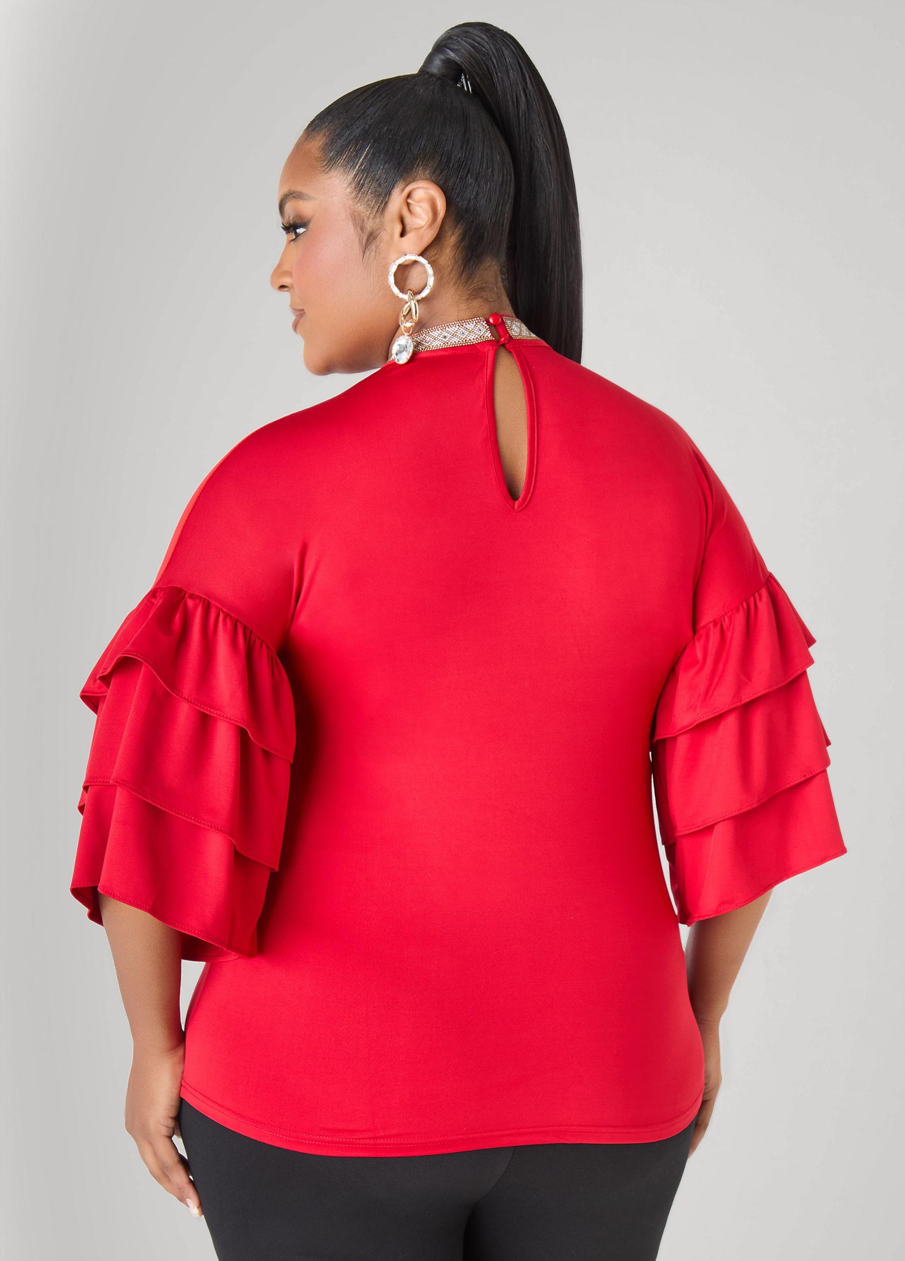 Crystal Collar Mesh Paneled Top Product Image