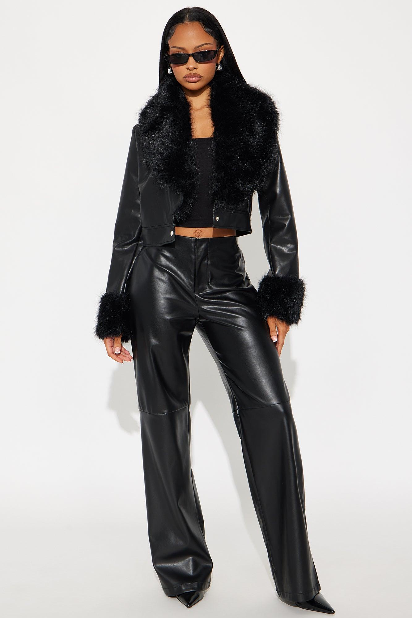 Roxanne Cropped Fur Faux Leather Coat - Black Female Product Image