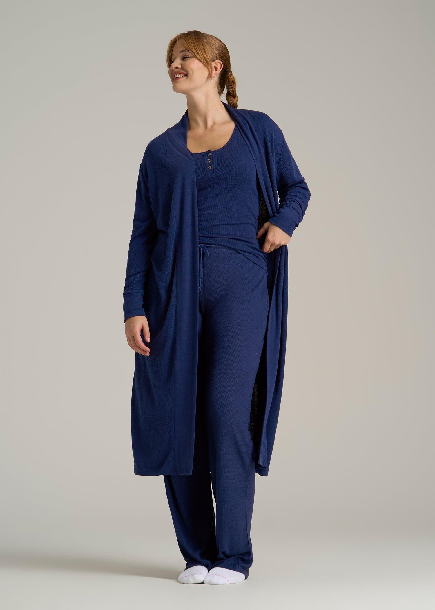 Waffle Lounge Robe for Tall Women in Midnight Blue Female Product Image