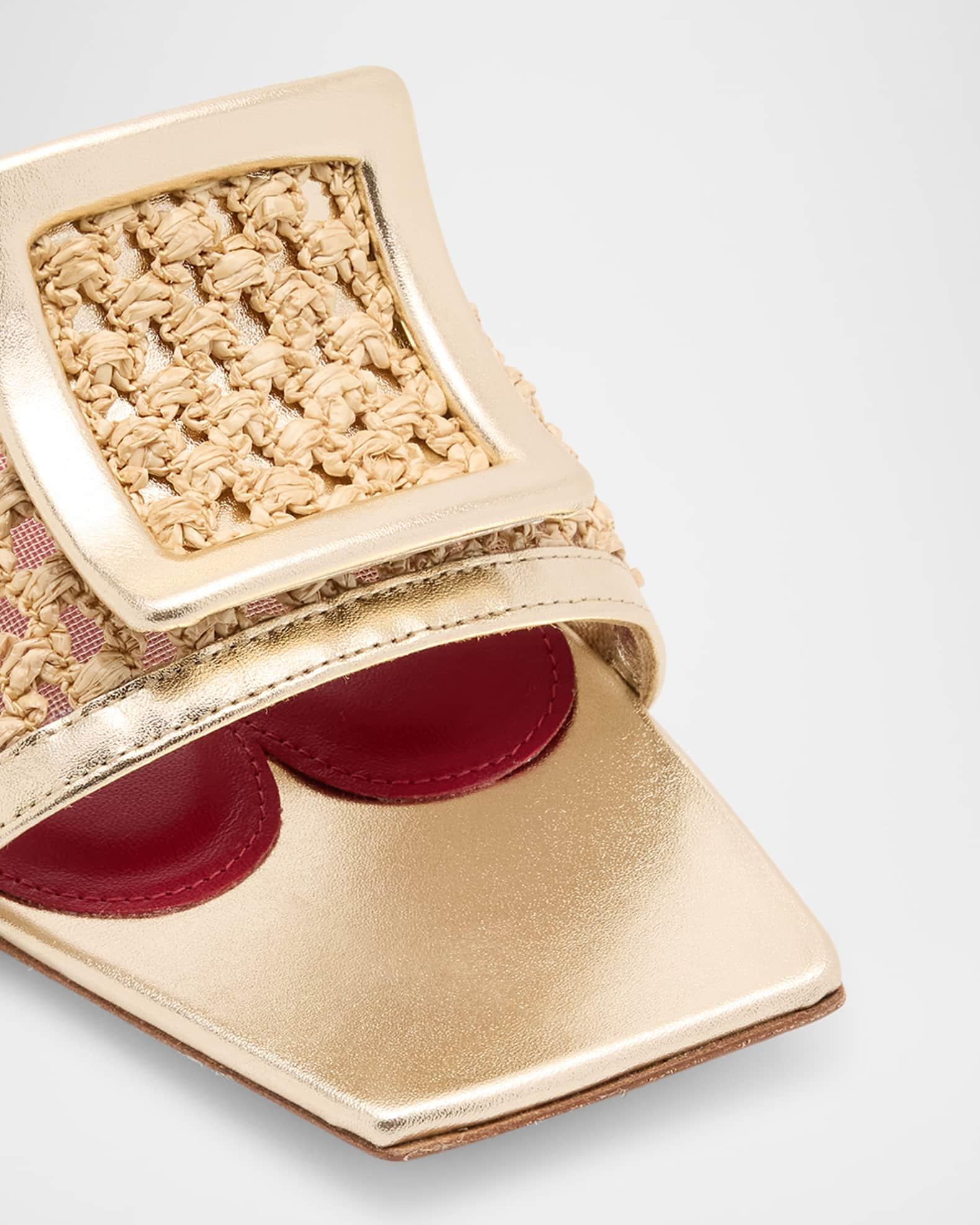 Leather & Raffia Jewel Slide Mules Product Image